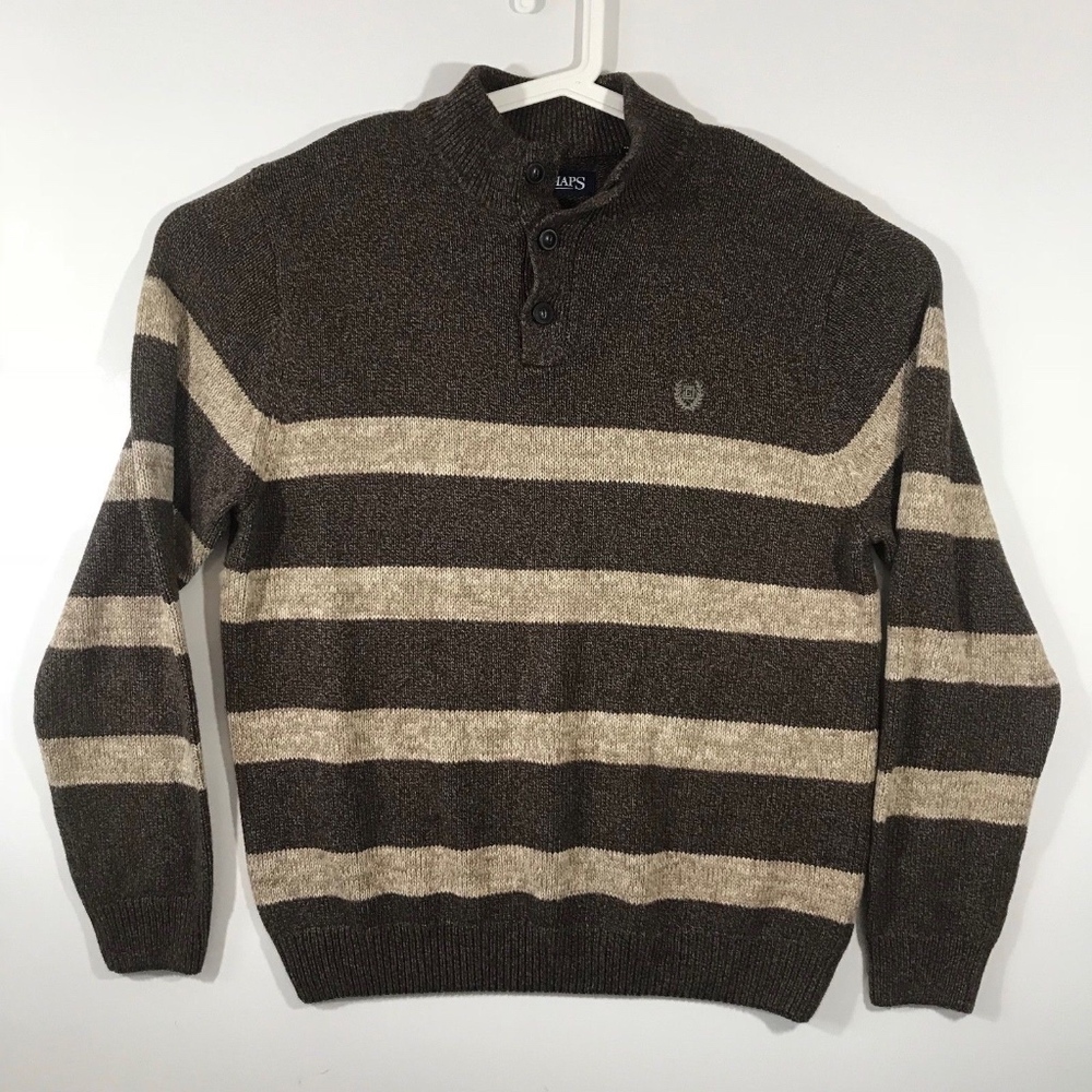Chaps Pullover Sweater Brown Tan Striped Men's XL